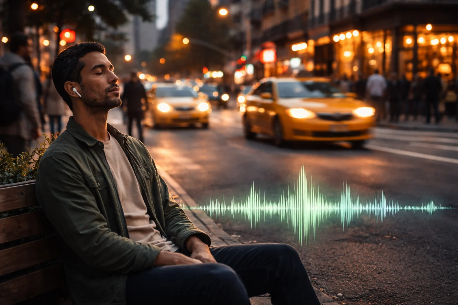 Calm is a low hum under street noise