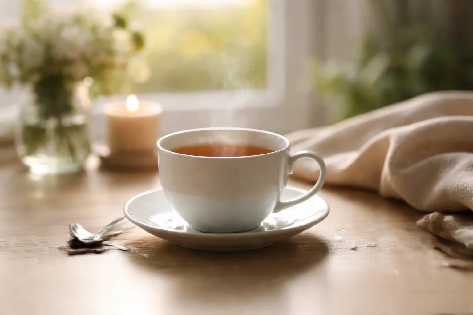 Calm is a tea cup resting on a saucer