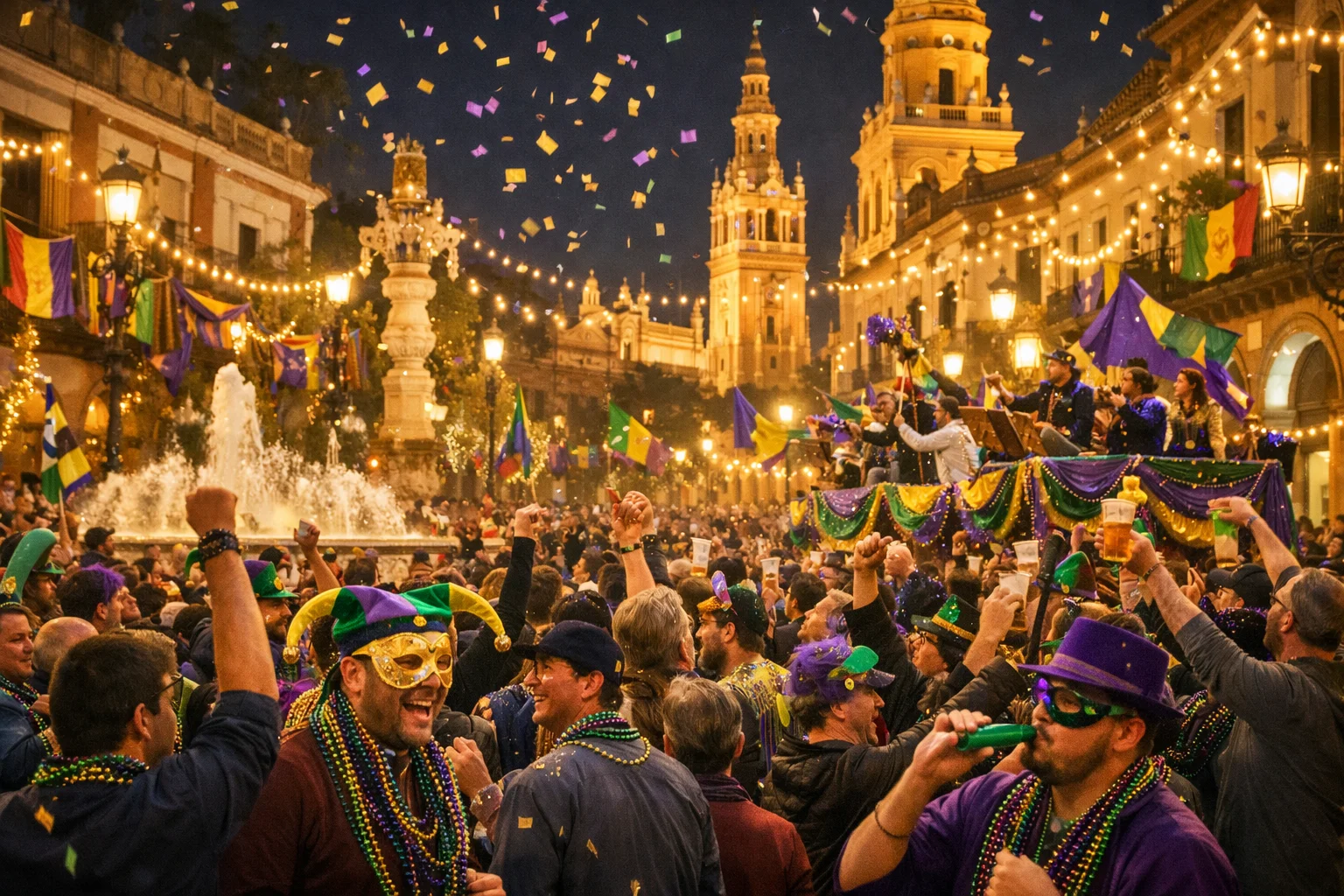 Ruidoso como una plaza de Sevilla en Mardi Gras
