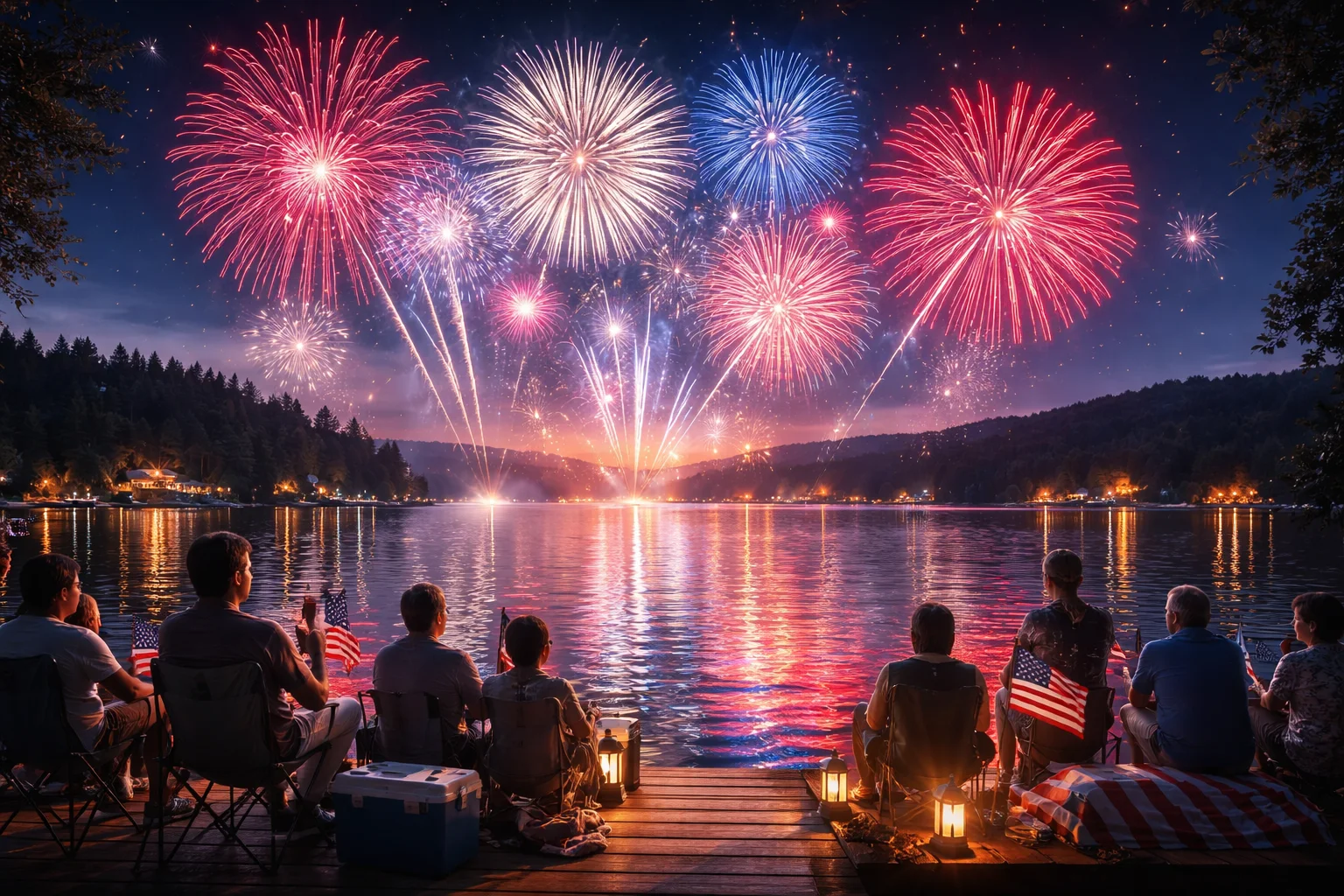 American celebration is like fireworks over the lake, like fuegos artificiales sobre el agua