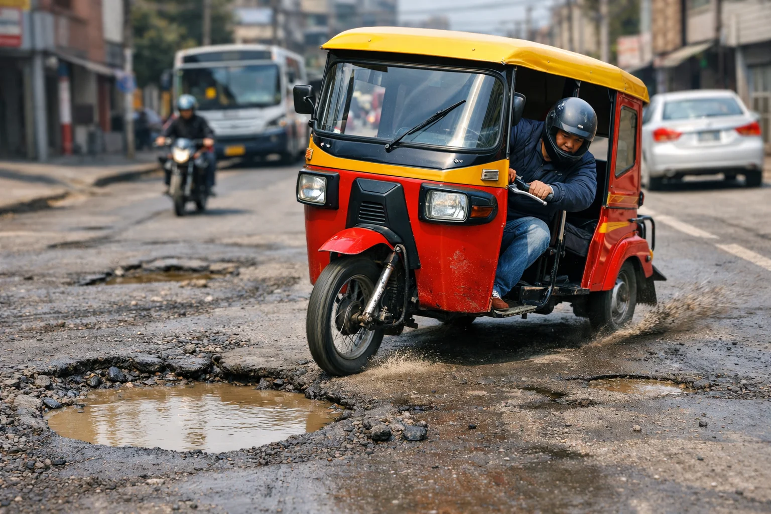 Rápido como mototaxi esquivando baches