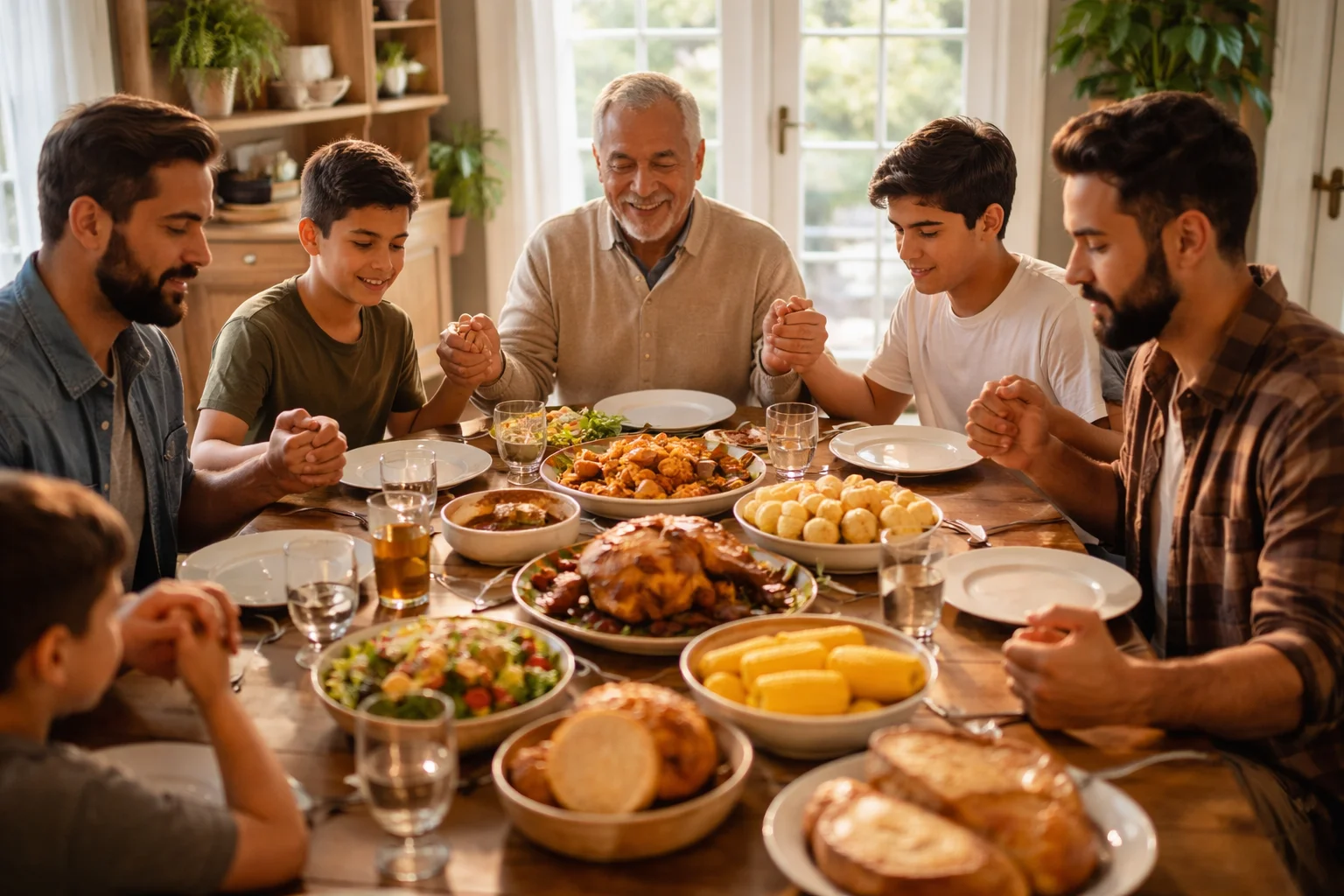 Unido como familia en mesa de domingo