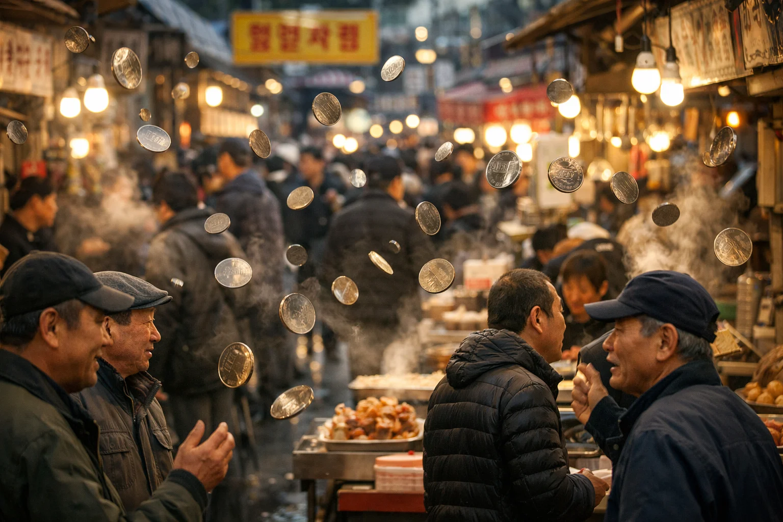 Korean street market chatter is like coins clinking in air