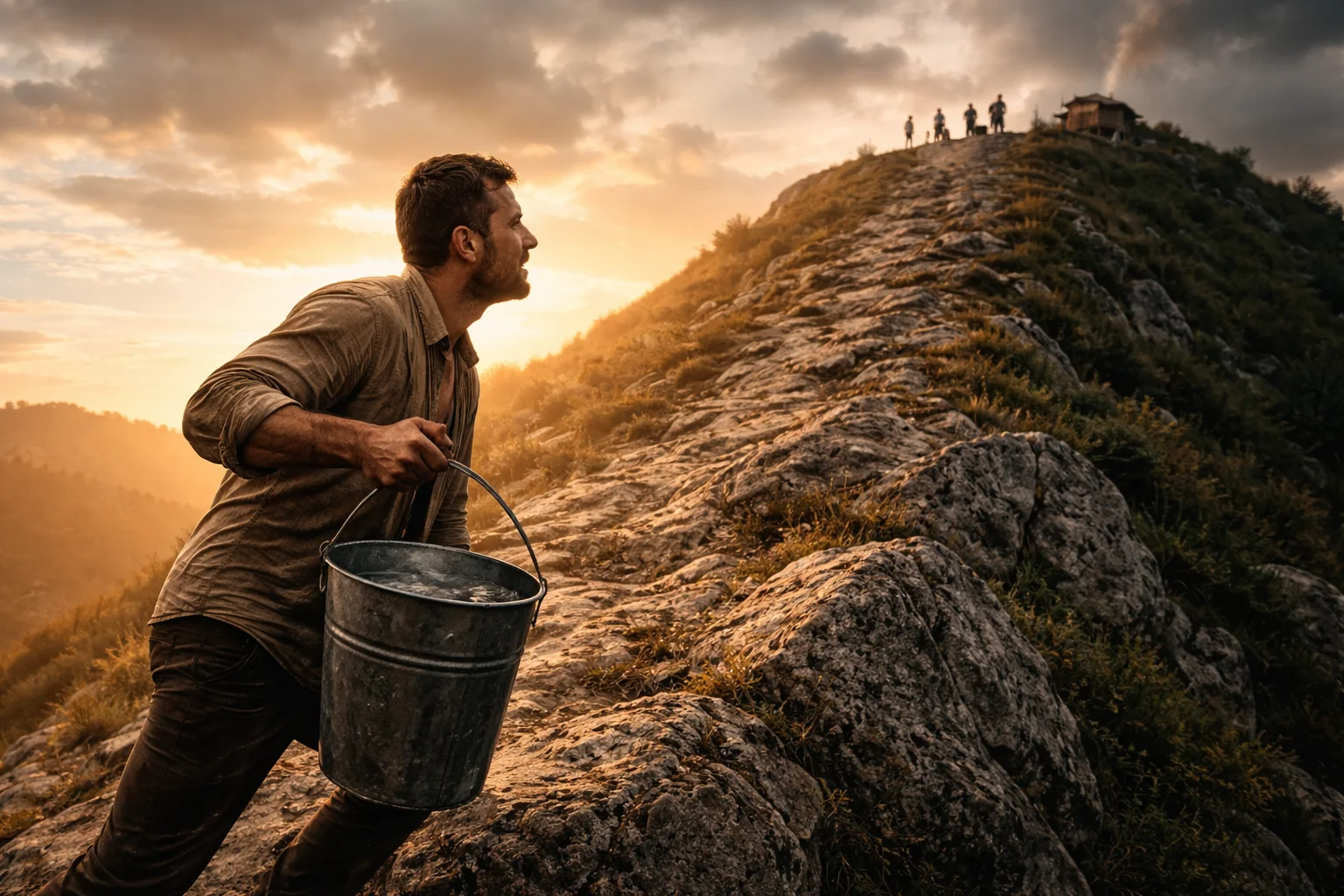 Courage carries the last bucket uphill