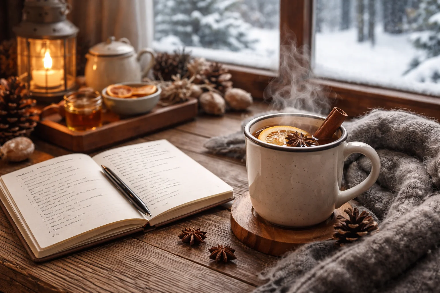winter tea hot, words few, plan clear