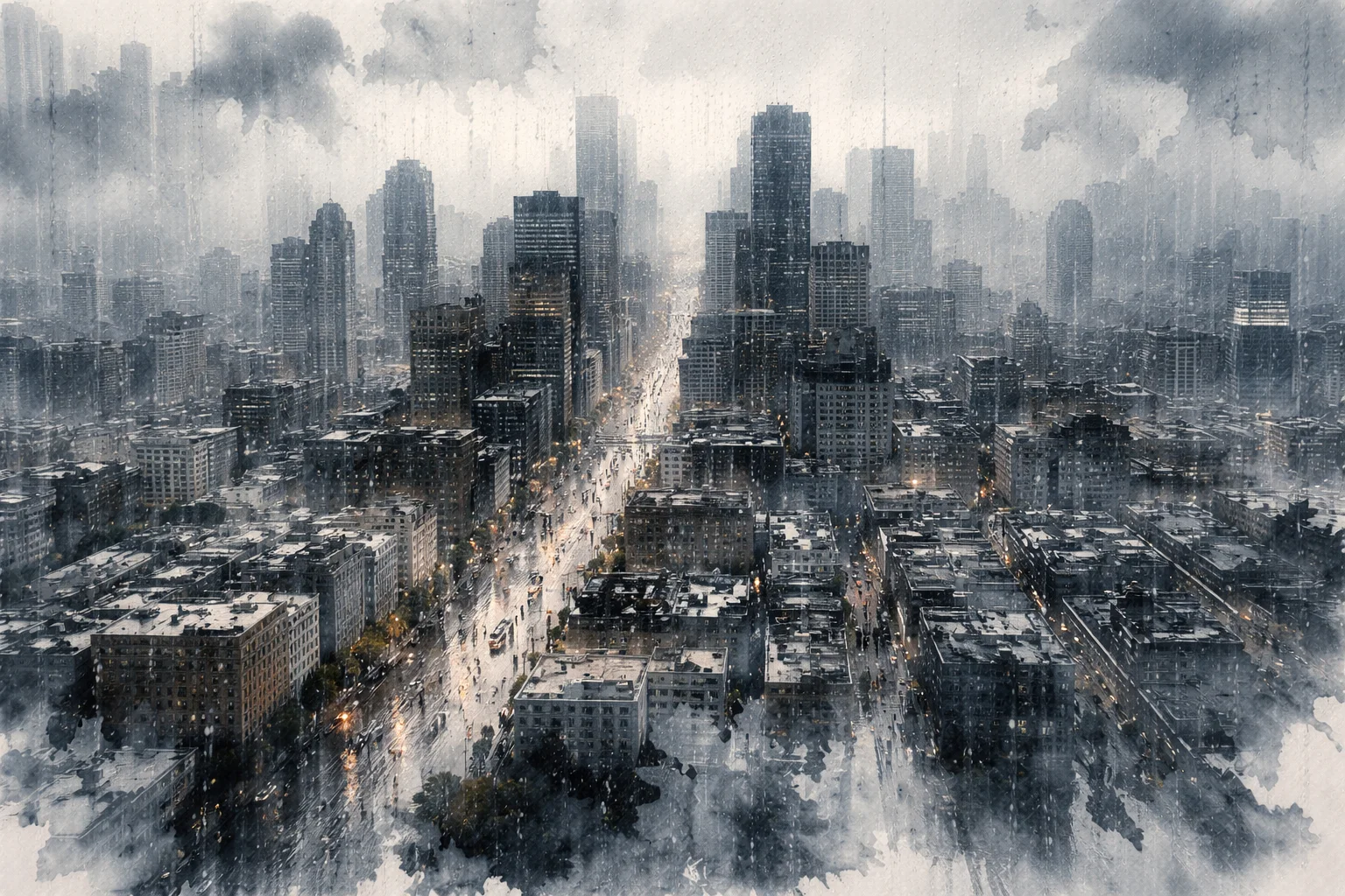 weather is a wet ink wash over the city grid