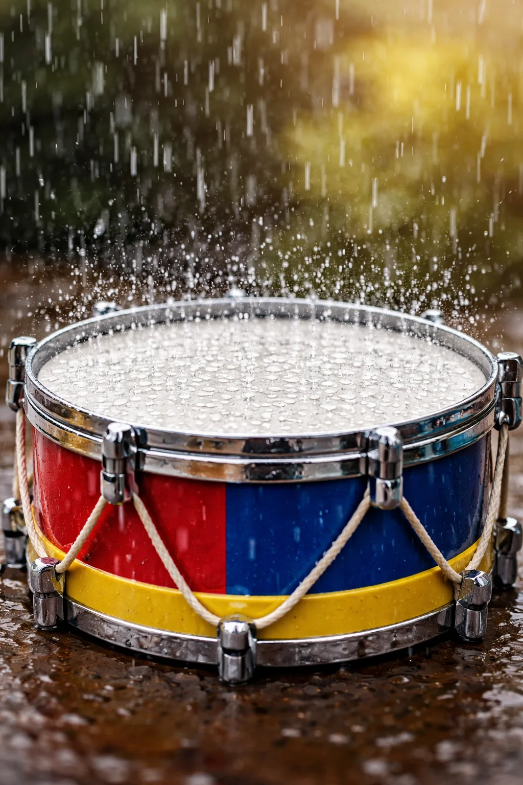 rain like pinpricks on a toy drum