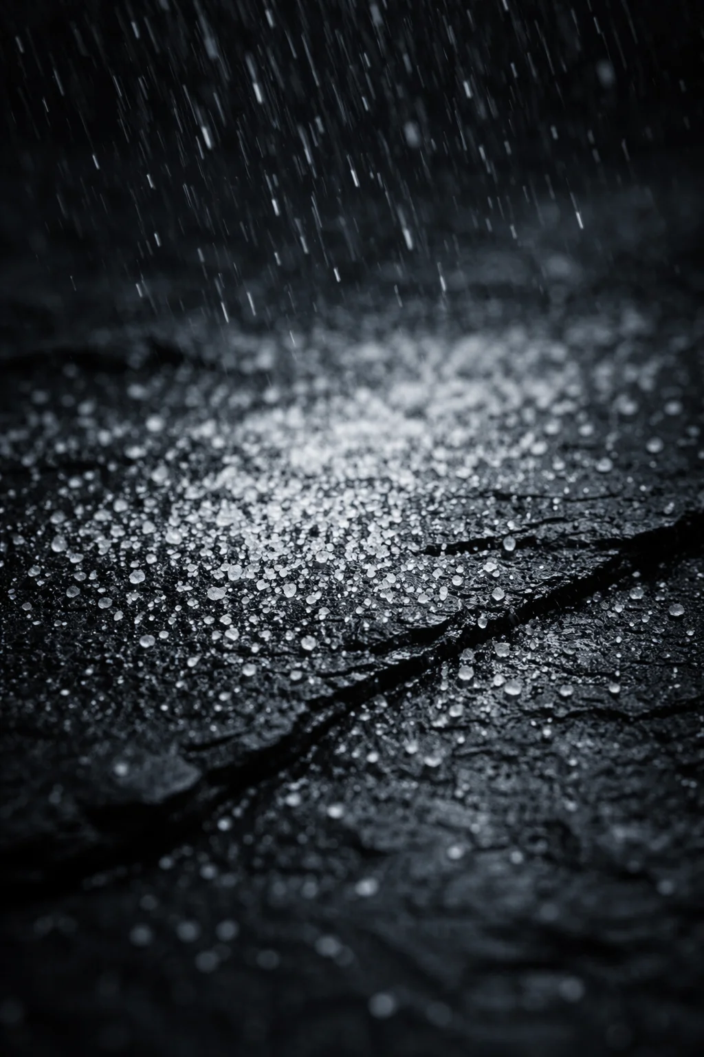 rain like spilled salt on black stone
