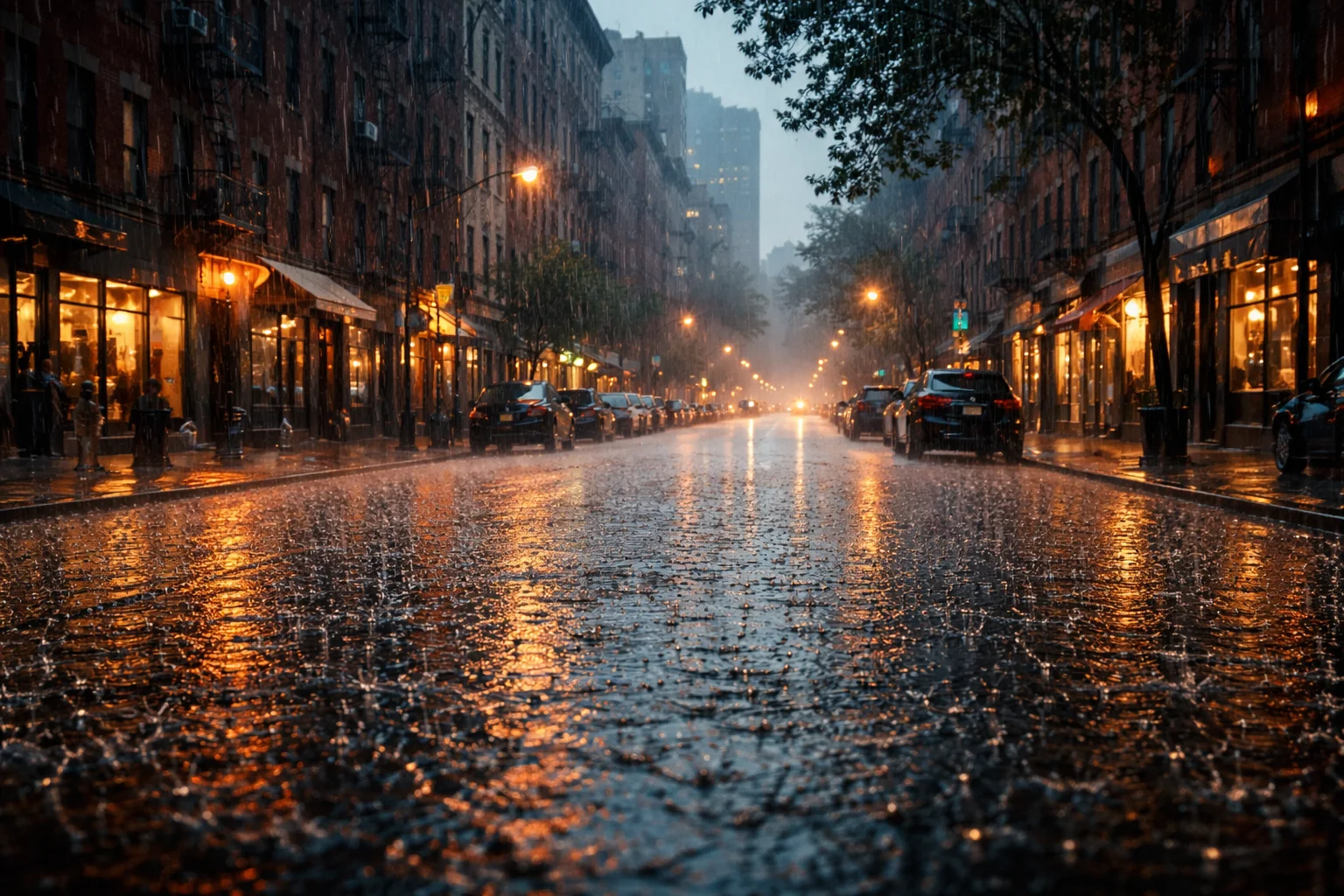 rain like a thousand tiny knocks spread across one block