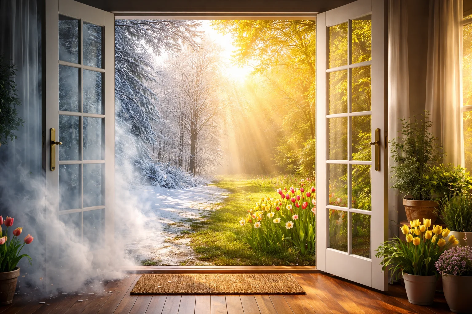 spring is a wide doorway where cold air leaves and warm air walks in with open hands