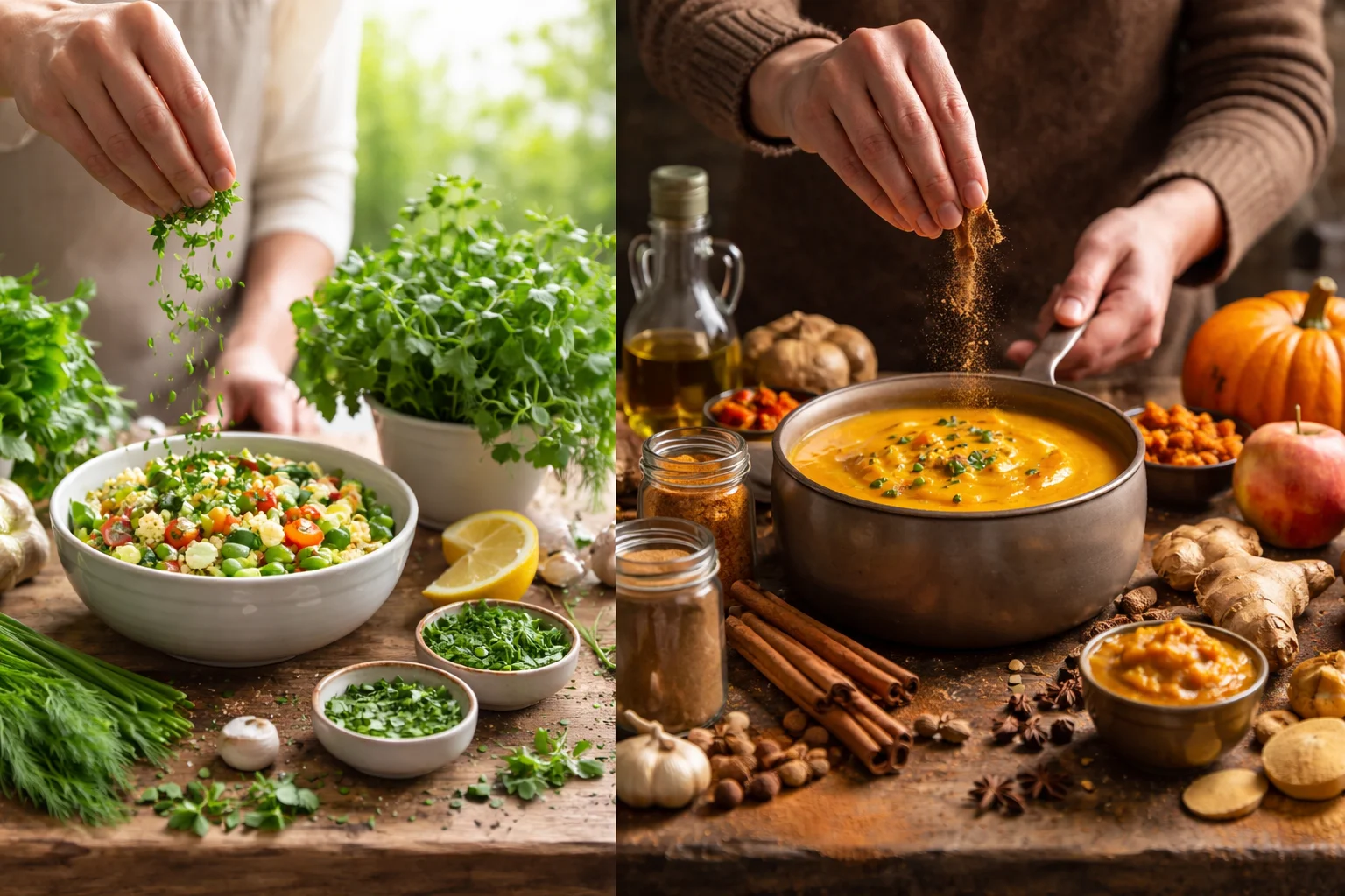 spring and Autumn are a family recipe, one adds fresh herbs, one adds warm spice