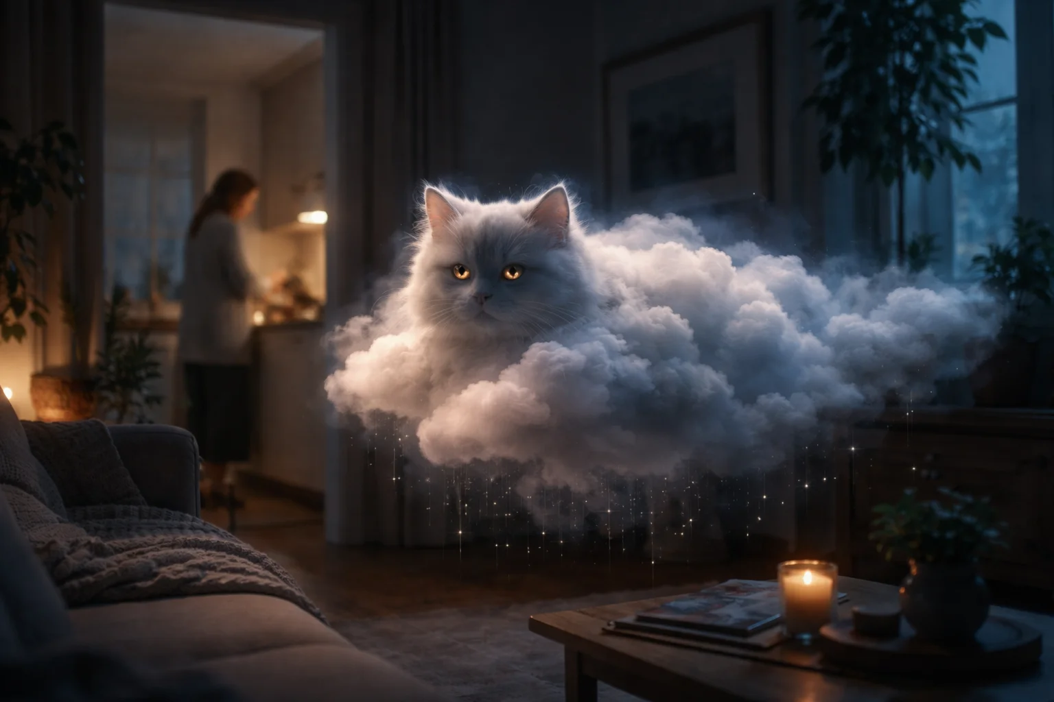 cat is a soft storm cloud that drifts through a silent home