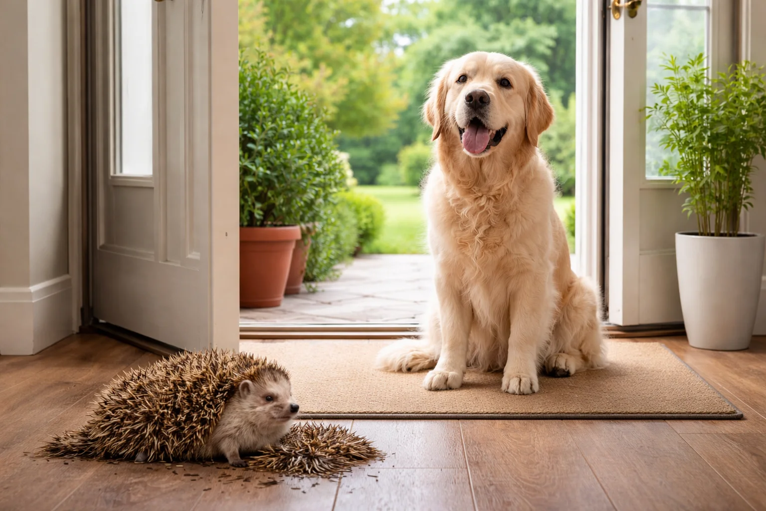 dog is a hedgehog that leaves the spikes at the door