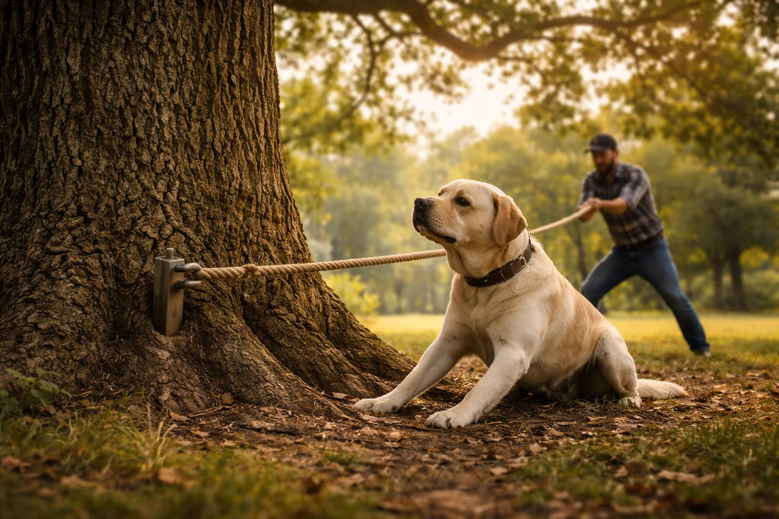 dog stubborn like a peg that will not pull from oak