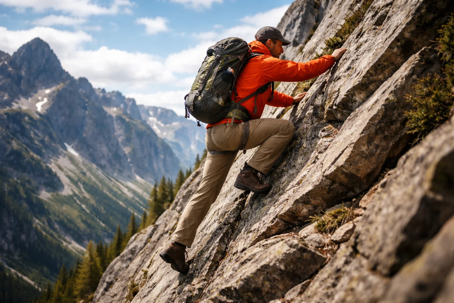 Animal climbs like a goat on a rock slope