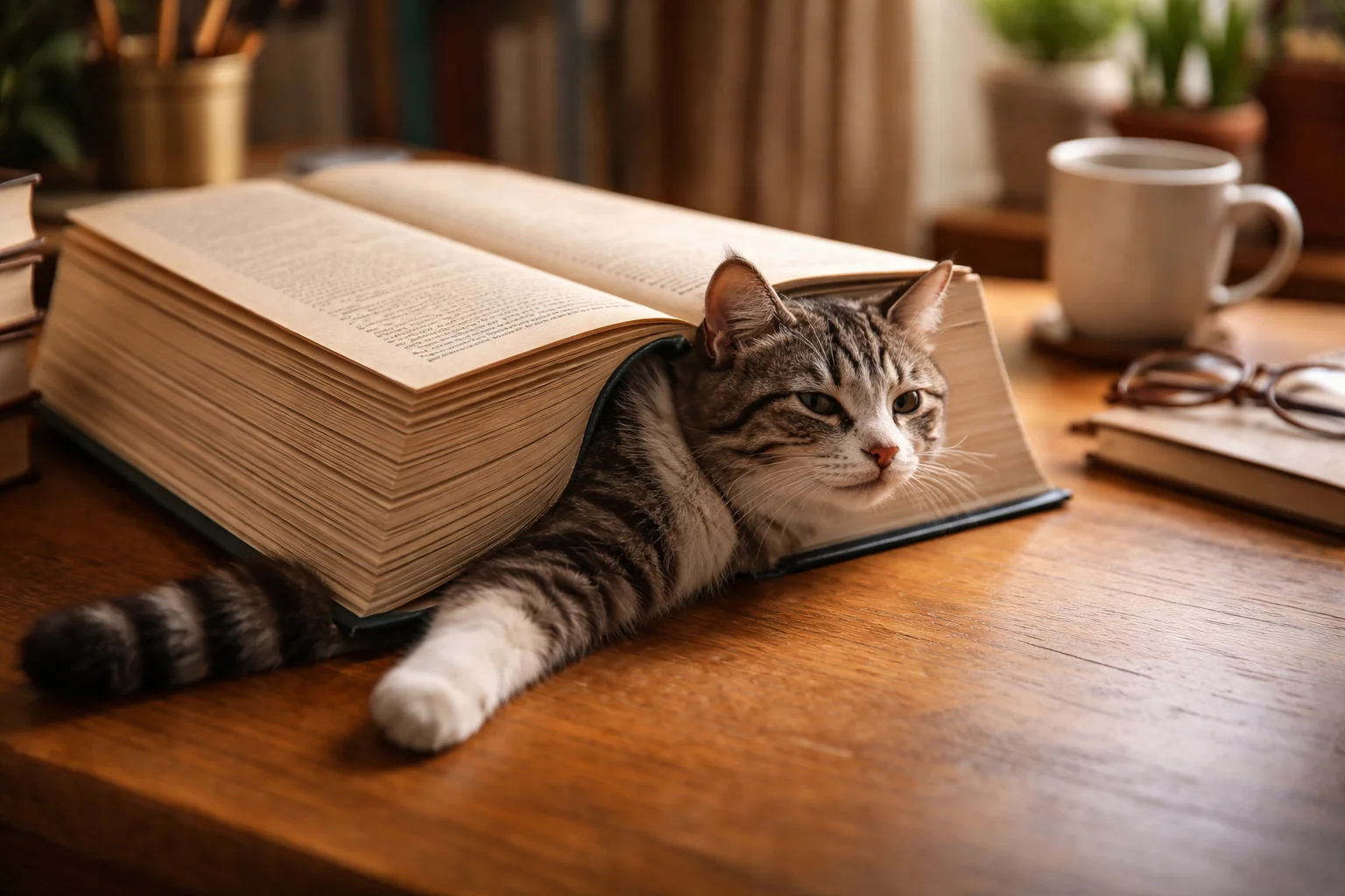 cat moves like a soft bookmark that slips into a page