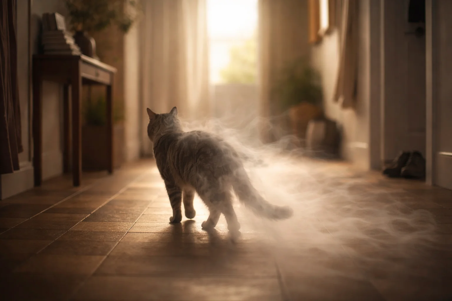 cat slips away like a thought that avoids a name