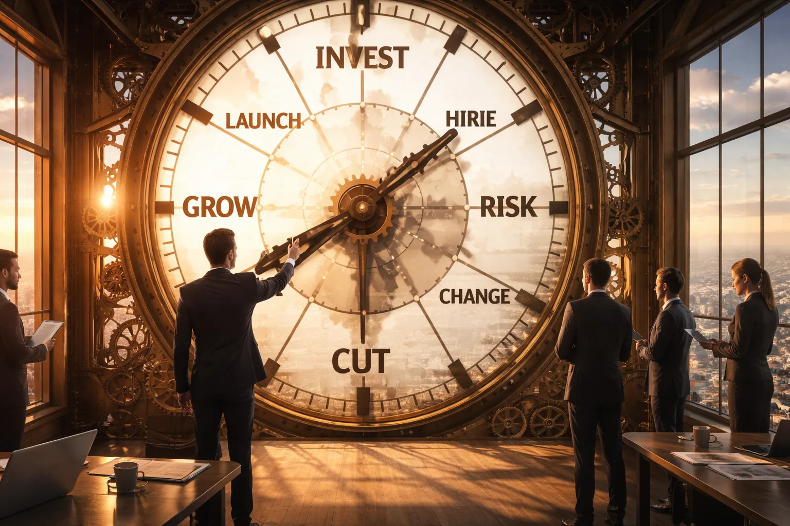 business is a clock tower where each tick is a choice