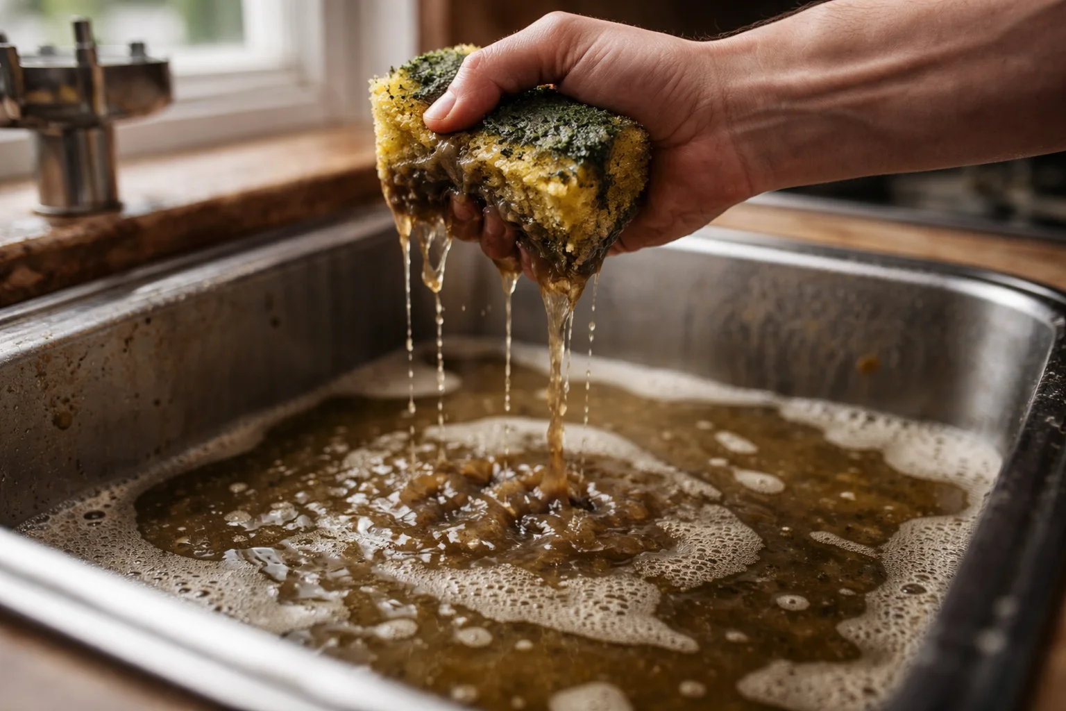 Disgust feels like dirty sponge water.