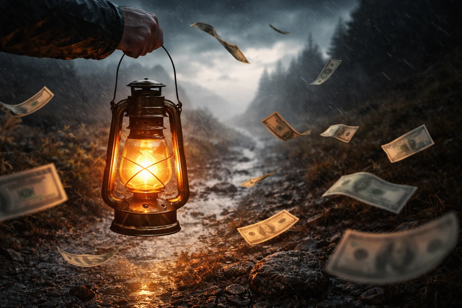 money is like a lantern in a storm, it does not stop the wind, yet it keeps the path visible
