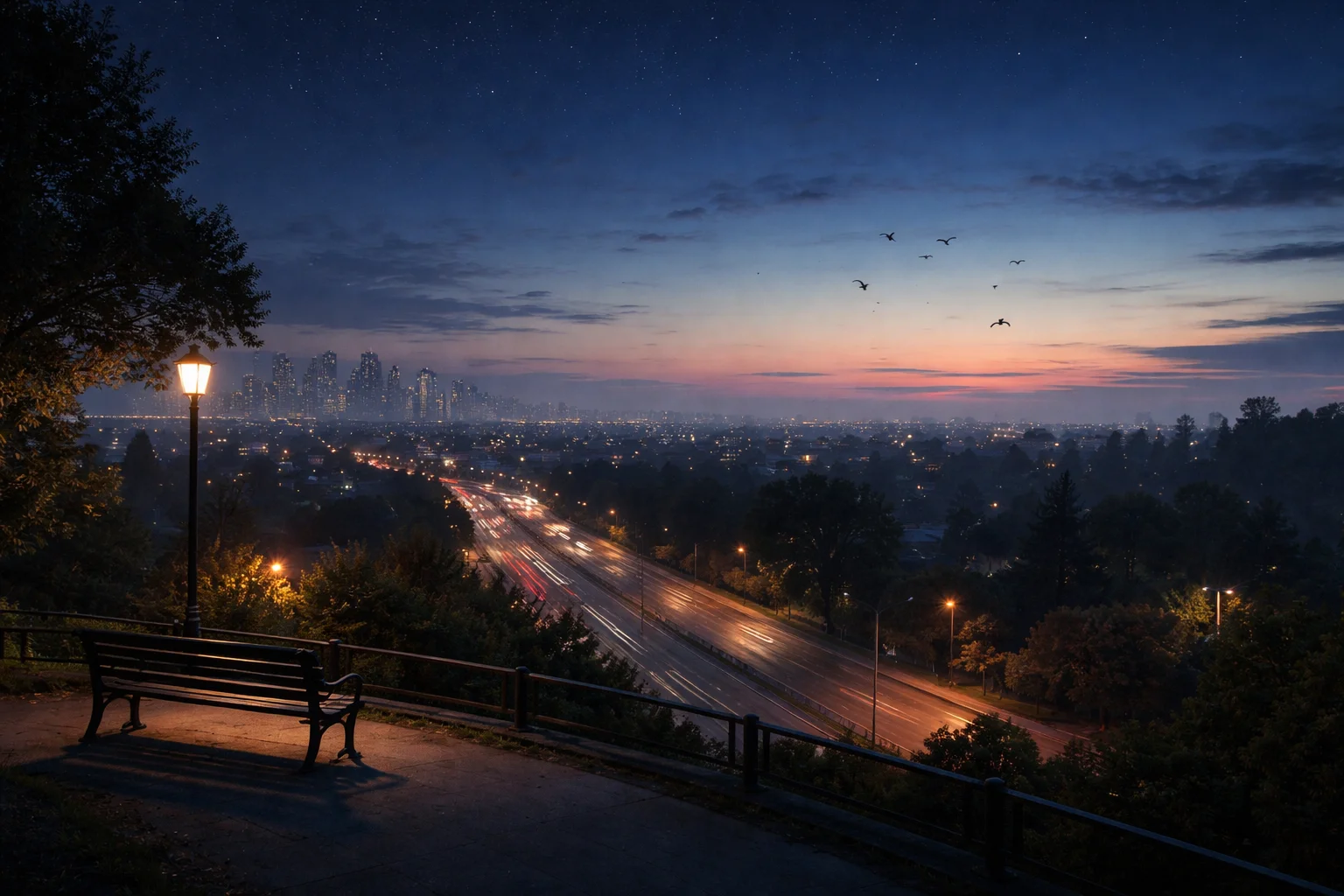 night is a long pause between the traffic pulse and the morning birds