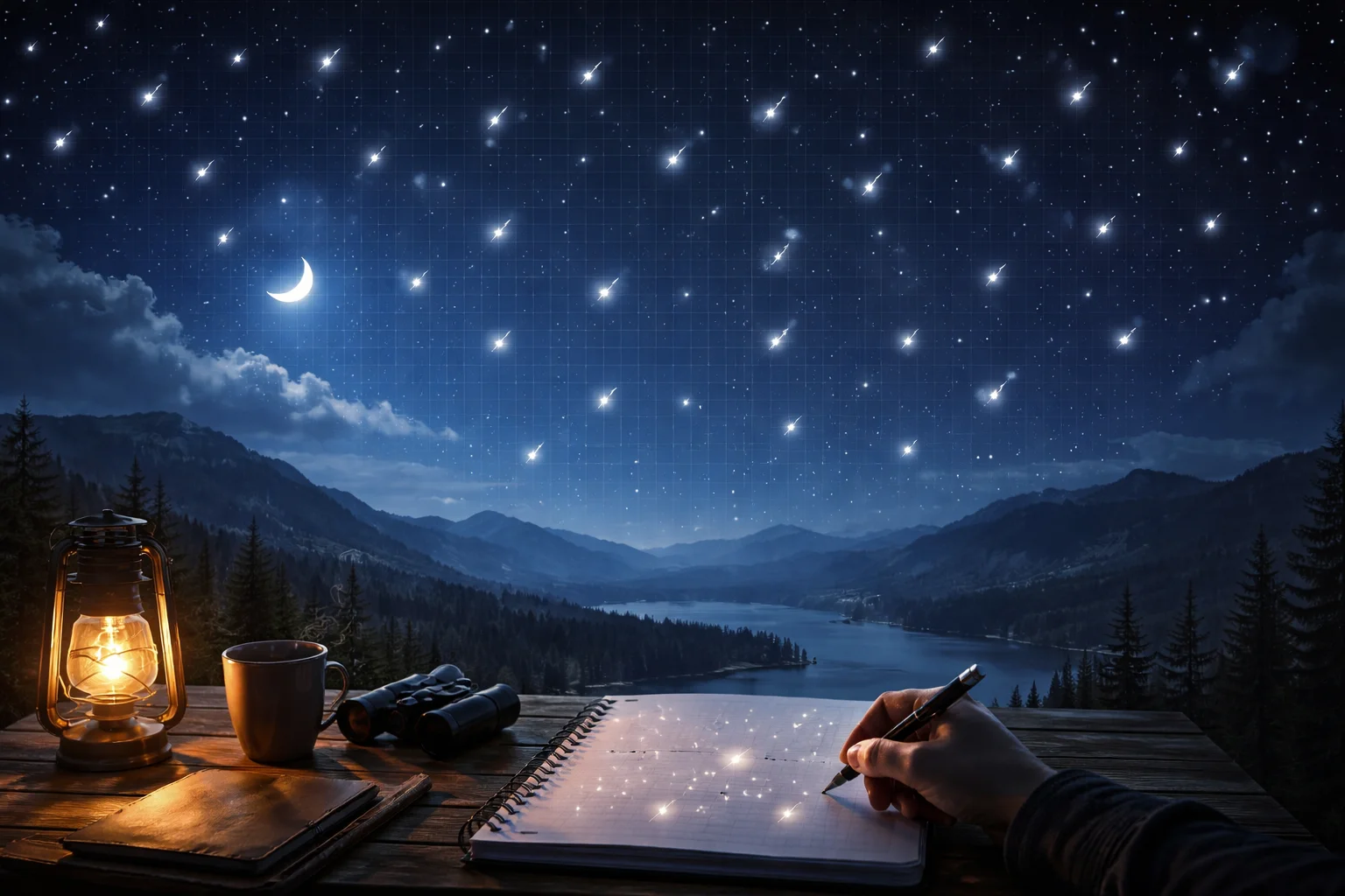 night is a sky notebook where stars are small checks