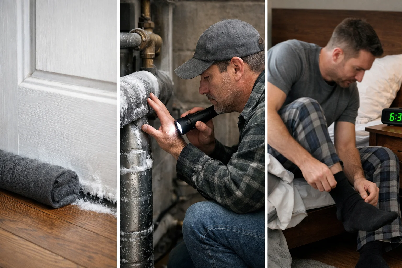 cold weather door crack, pipe check, bed rush