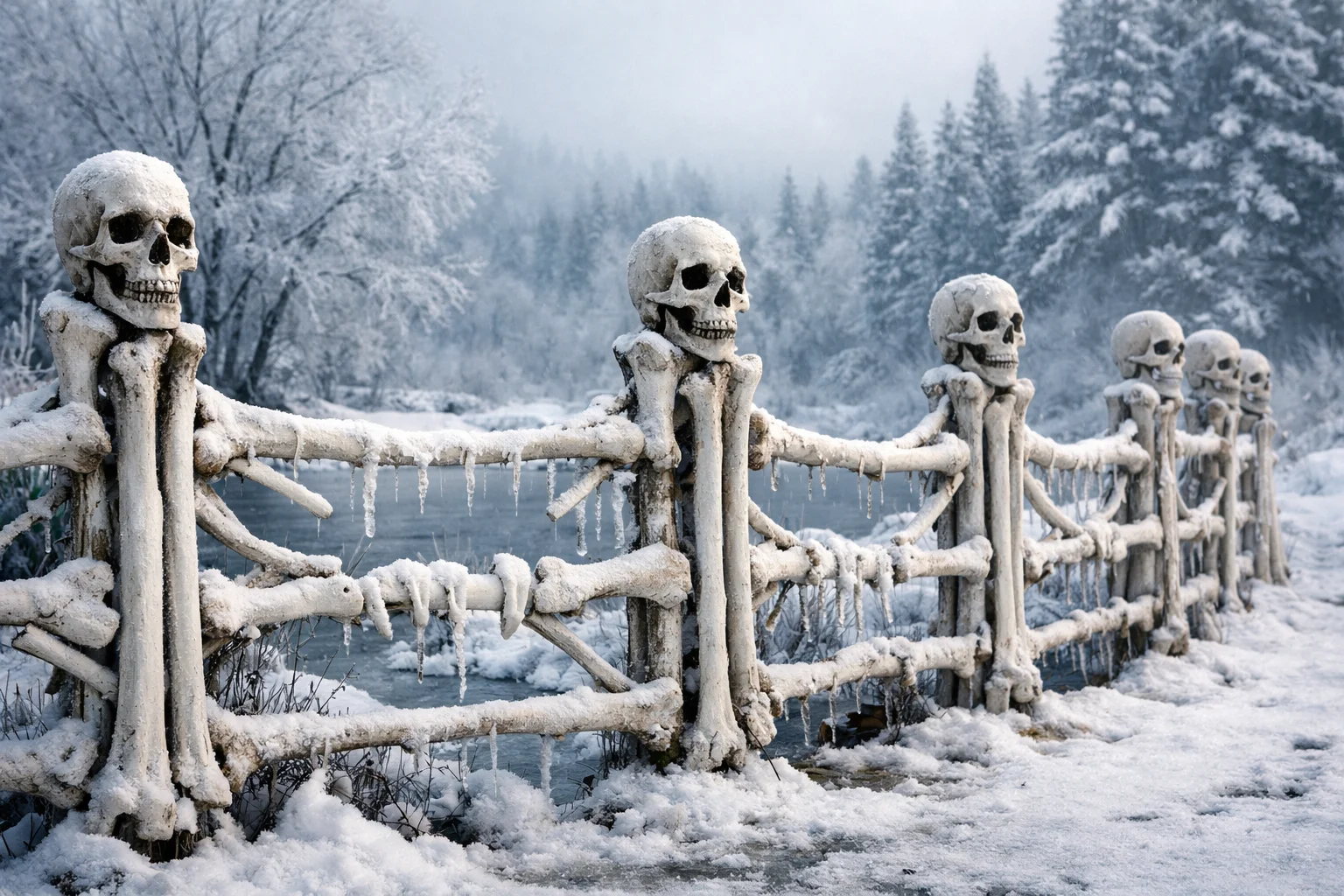 winter is like a fence made of white bones