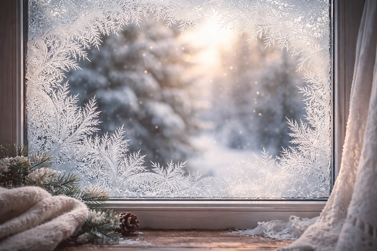 winter frost is like white lace on the window