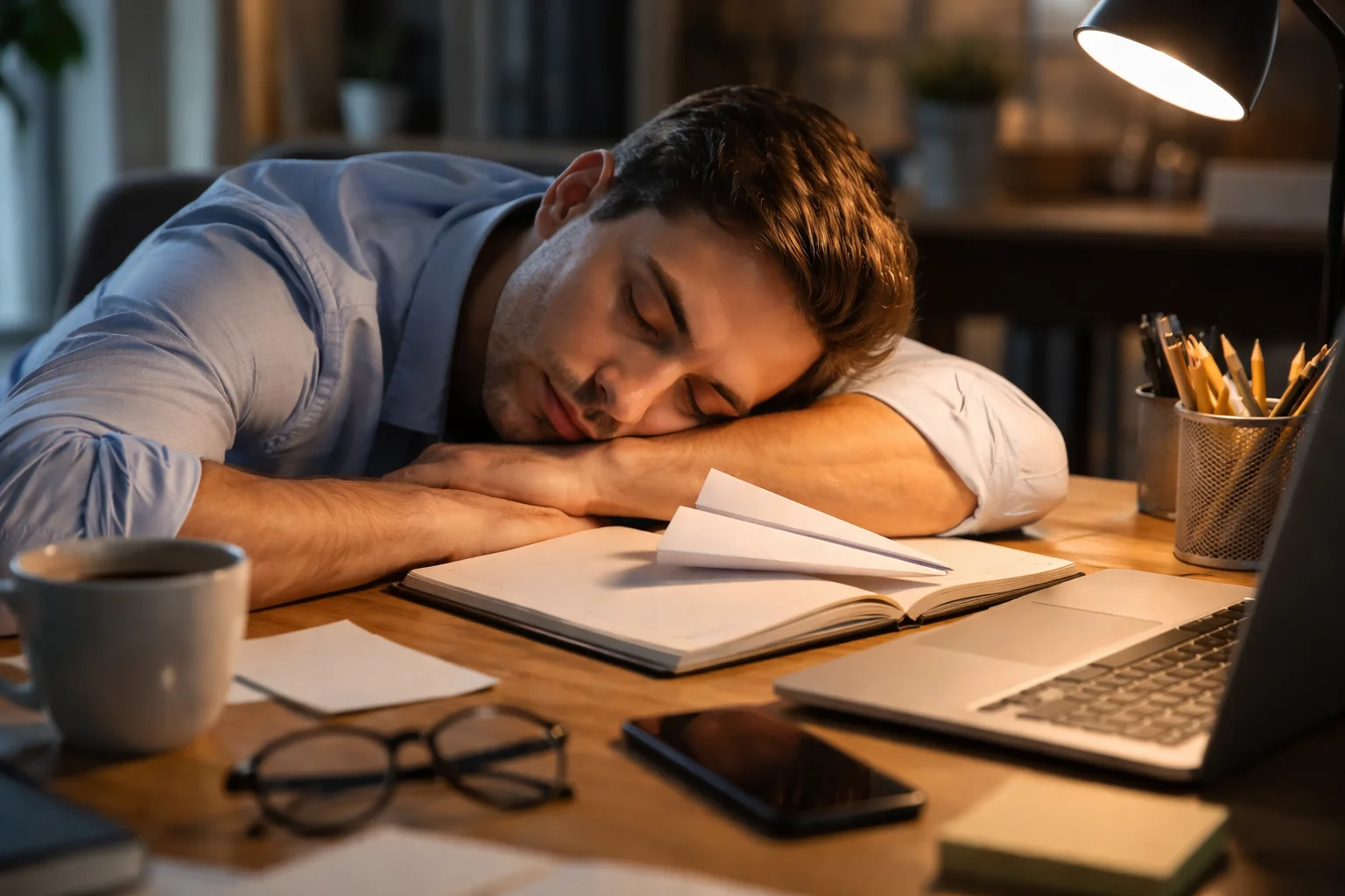 sleep like a paper plane in a desk