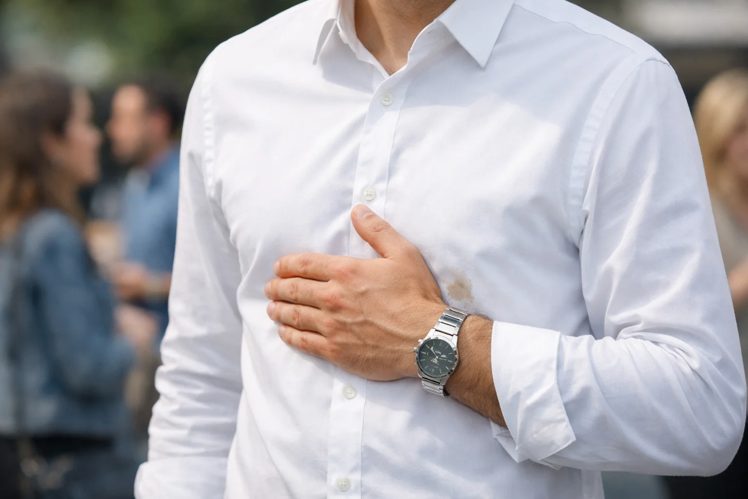 Guilt is like a clean shirt with a small stain you hide under your hand in public